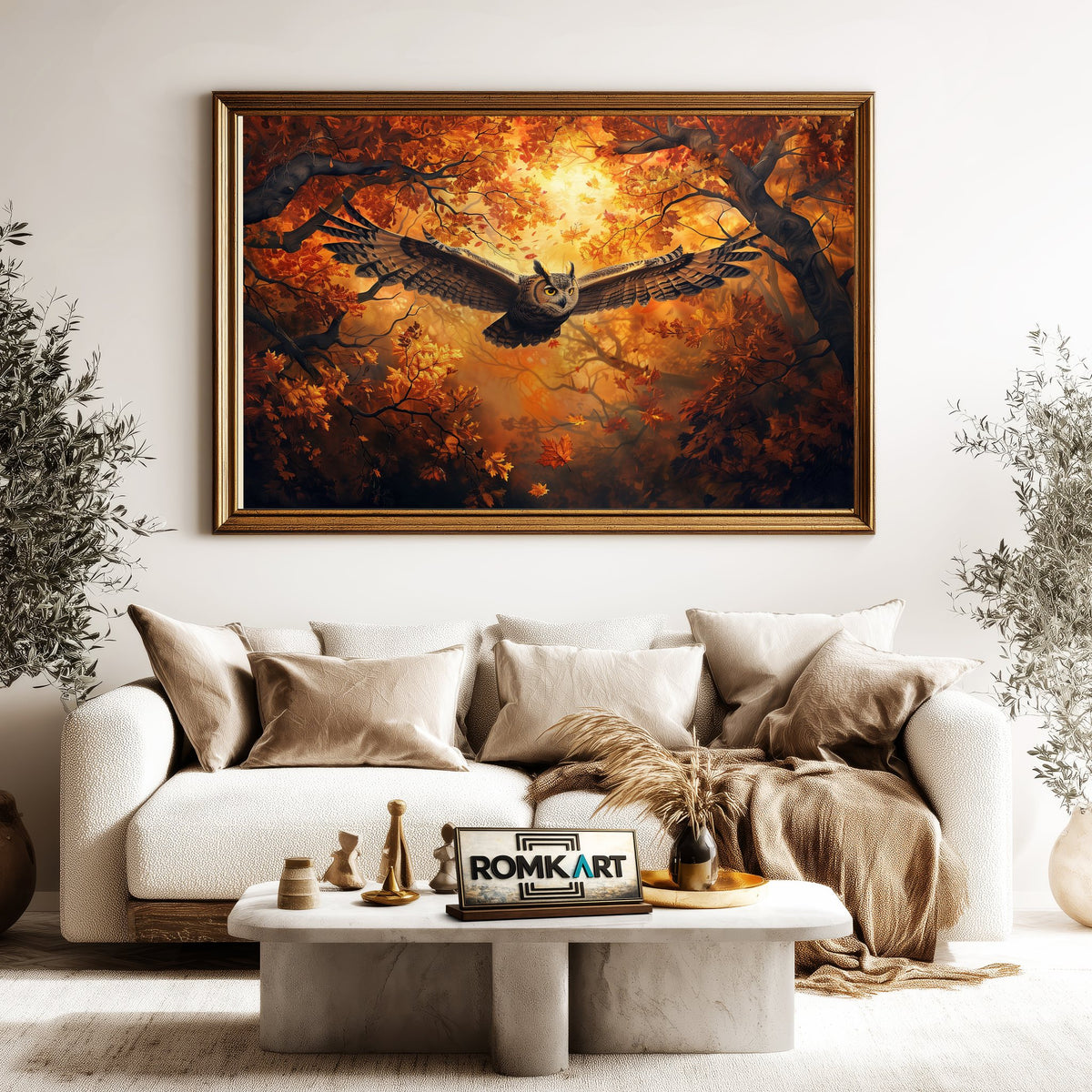 Owl in Autumn Tree Bird Oil Painting - image 5