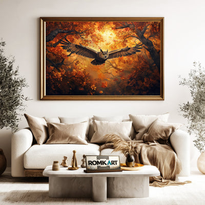 Owl in Autumn Tree Bird Oil Painting - image 5