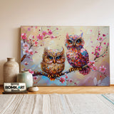 Owls and Cherry Blossom Floral Oil Painting - image 3