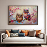 Owls and Cherry Blossom Floral Oil Painting - image 4