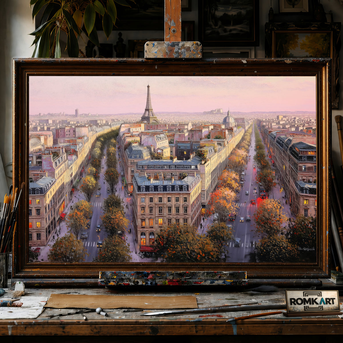 Panoramic view of Paris hand-painted oil painting on canvas