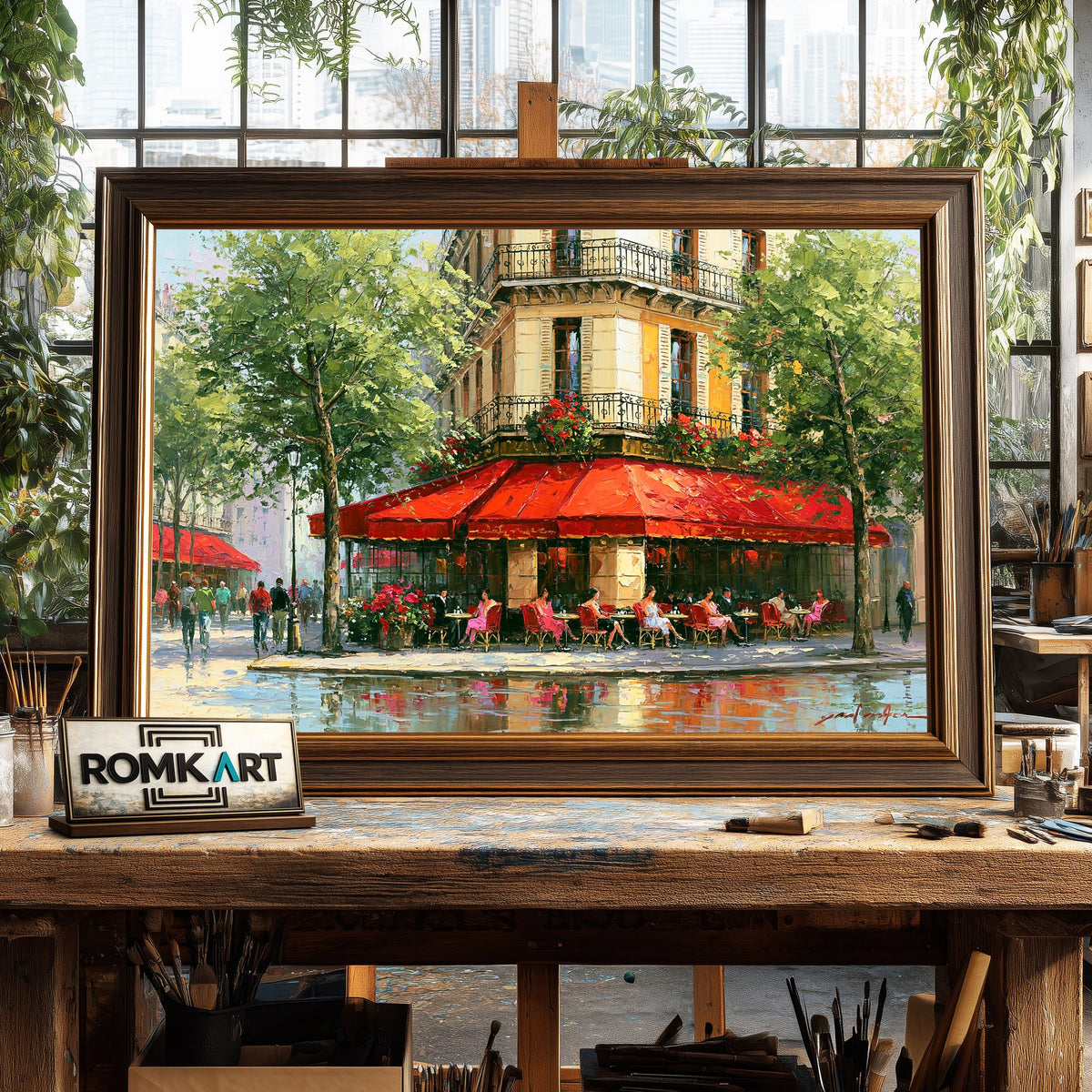 Paris Street Corner Cityscape Oil Painting - image 2