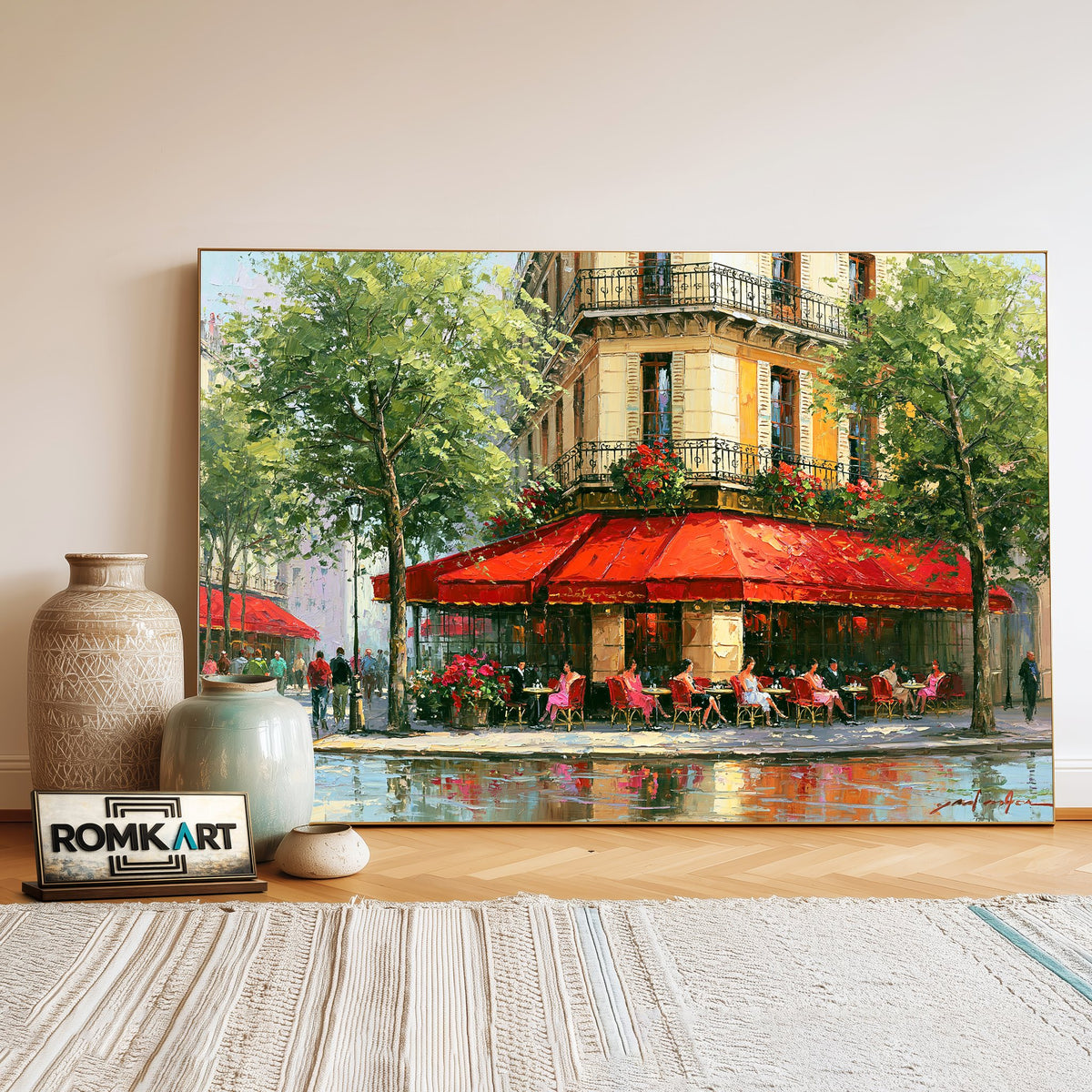 Paris Street Corner Cityscape Oil Painting - image 3