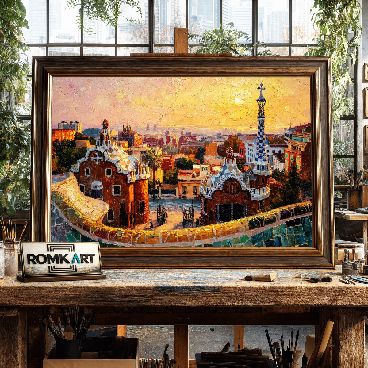 Park Güell in Barcelona Cityscape Oil Painting - image 2