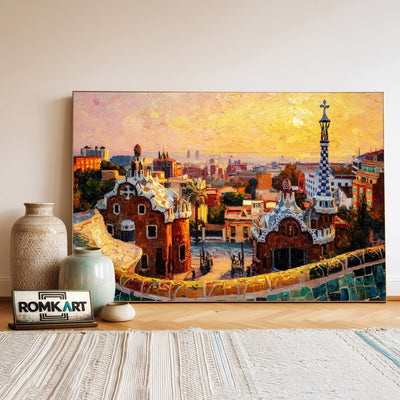 Park Güell in Barcelona Cityscape Oil Painting - image 3