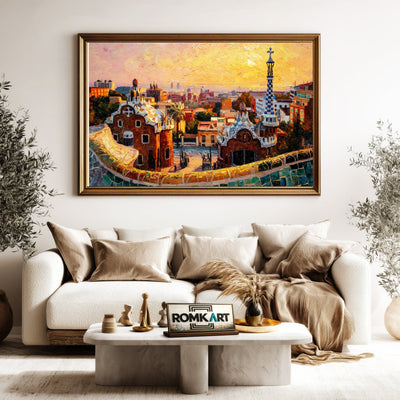 Park Güell in Barcelona Cityscape Oil Painting - image 5