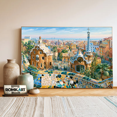 Park Guell Spain Architectural Oil Painting - image 3