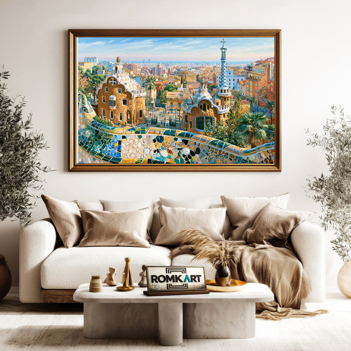 Park Guell Spain Architectural Oil Painting - image 5