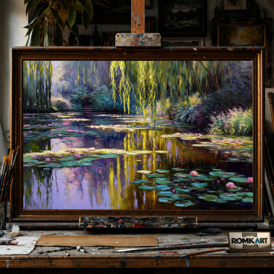 Peaceful Quiet Lake hand-painted oil painting on canvas