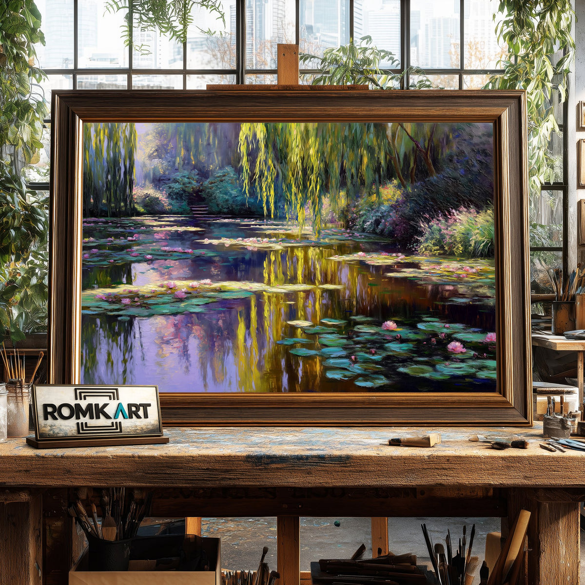 Peaceful Quiet Lake Waterscape Oil Painting - image 2