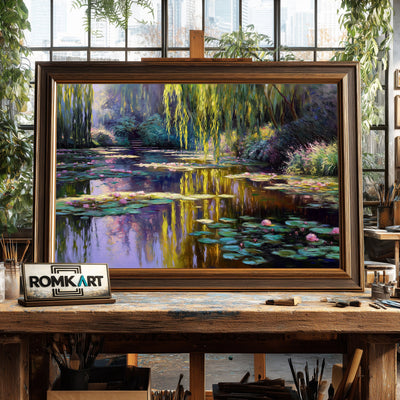 Peaceful Quiet Lake Waterscape Oil Painting - image 2