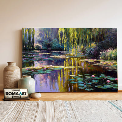 Peaceful Quiet Lake Waterscape Oil Painting - image 3