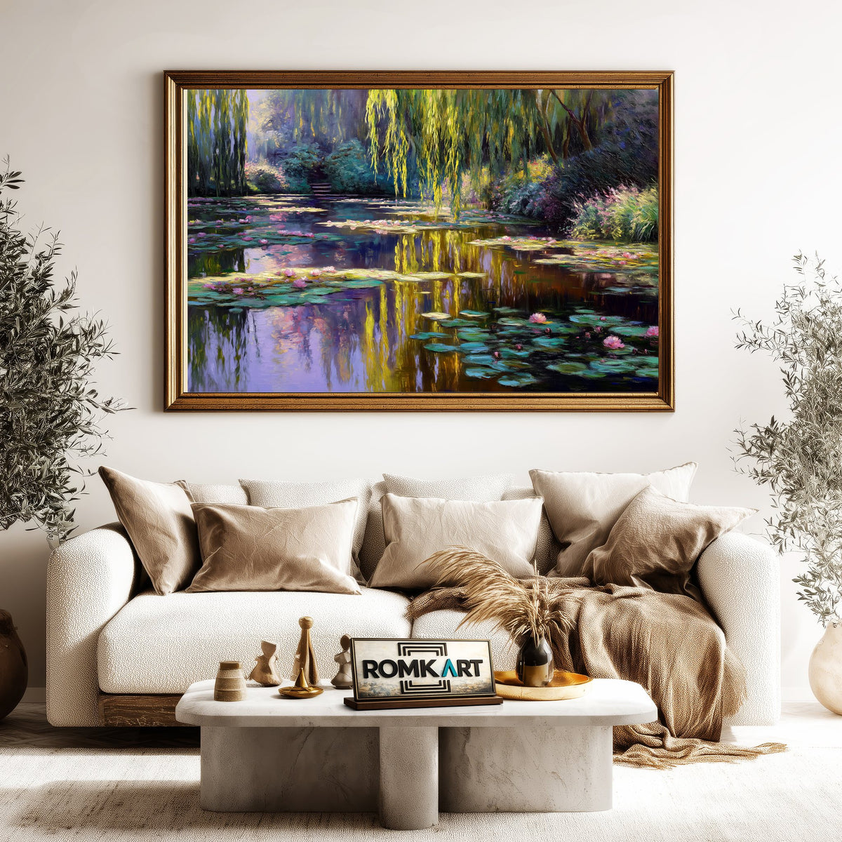 Peaceful Quiet Lake Waterscape Oil Painting - image 5