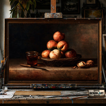 Peaches Basket - Hand-Painted Oil Painting - View 1