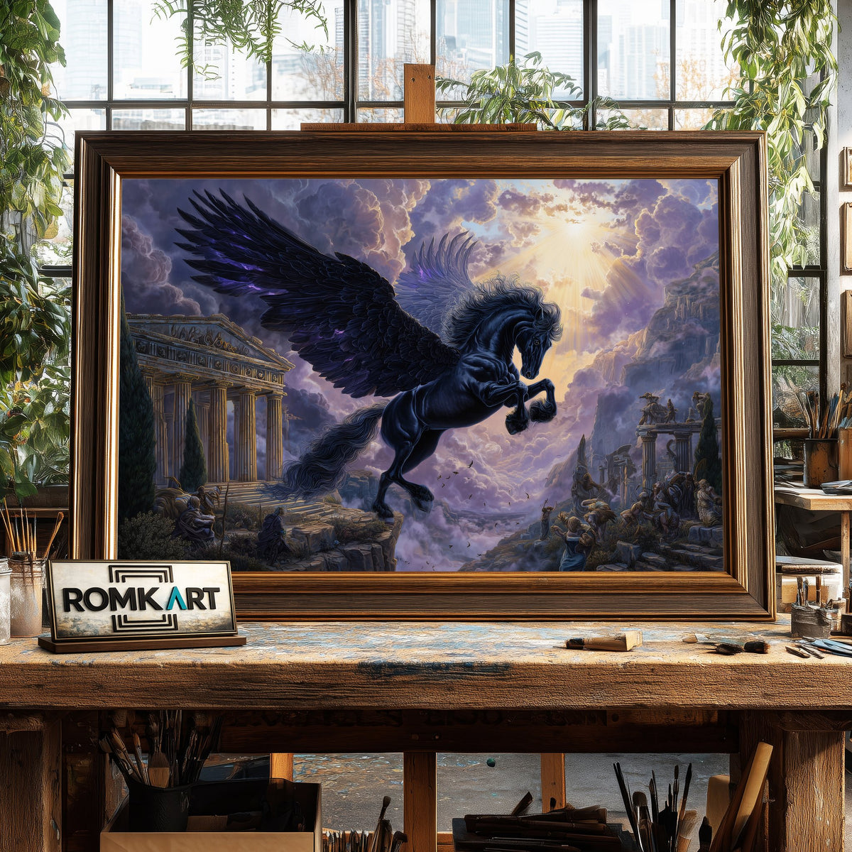 Pegasus in Olympus Fantasy Oil Painting - image 2