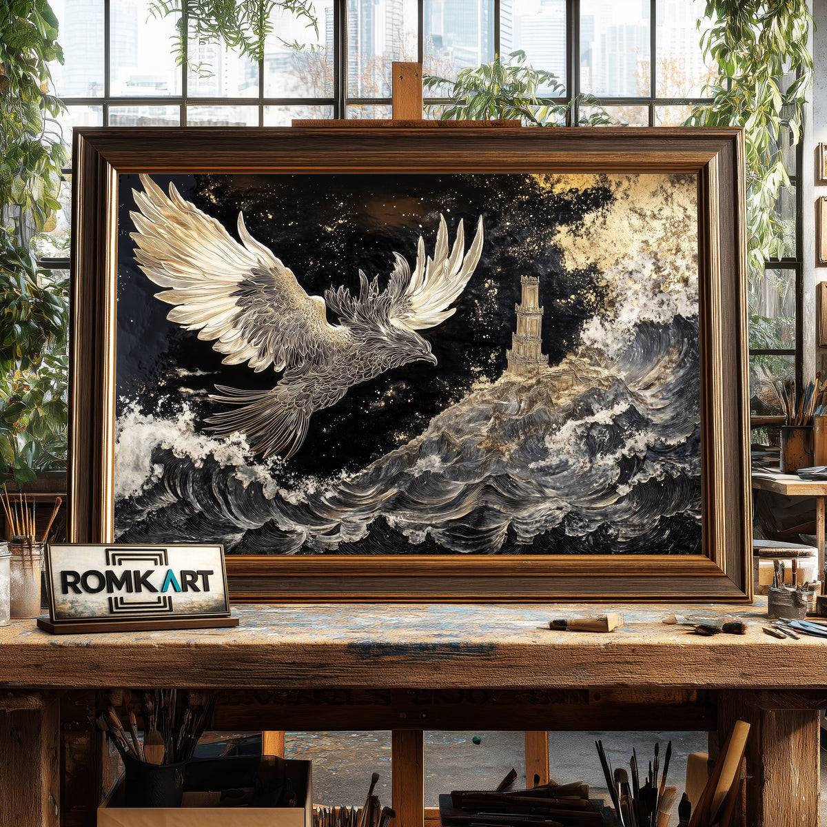 Phoenix on the Ocean Storm Fantasy Oil Painting - image 2