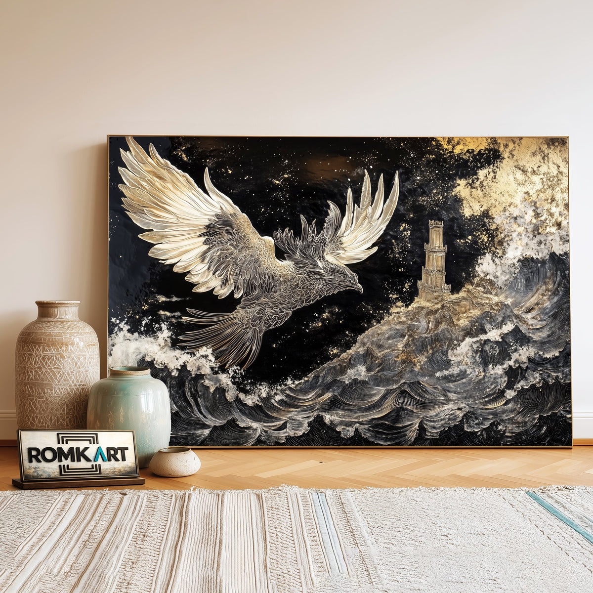 Phoenix on the Ocean Storm Fantasy Oil Painting - image 3