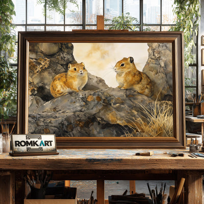 Pikas on Mountain Rocks Landscape Oil Painting - image 2