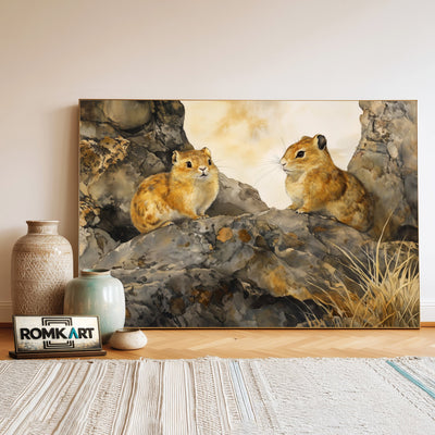 Pikas on Mountain Rocks Landscape Oil Painting - image 3