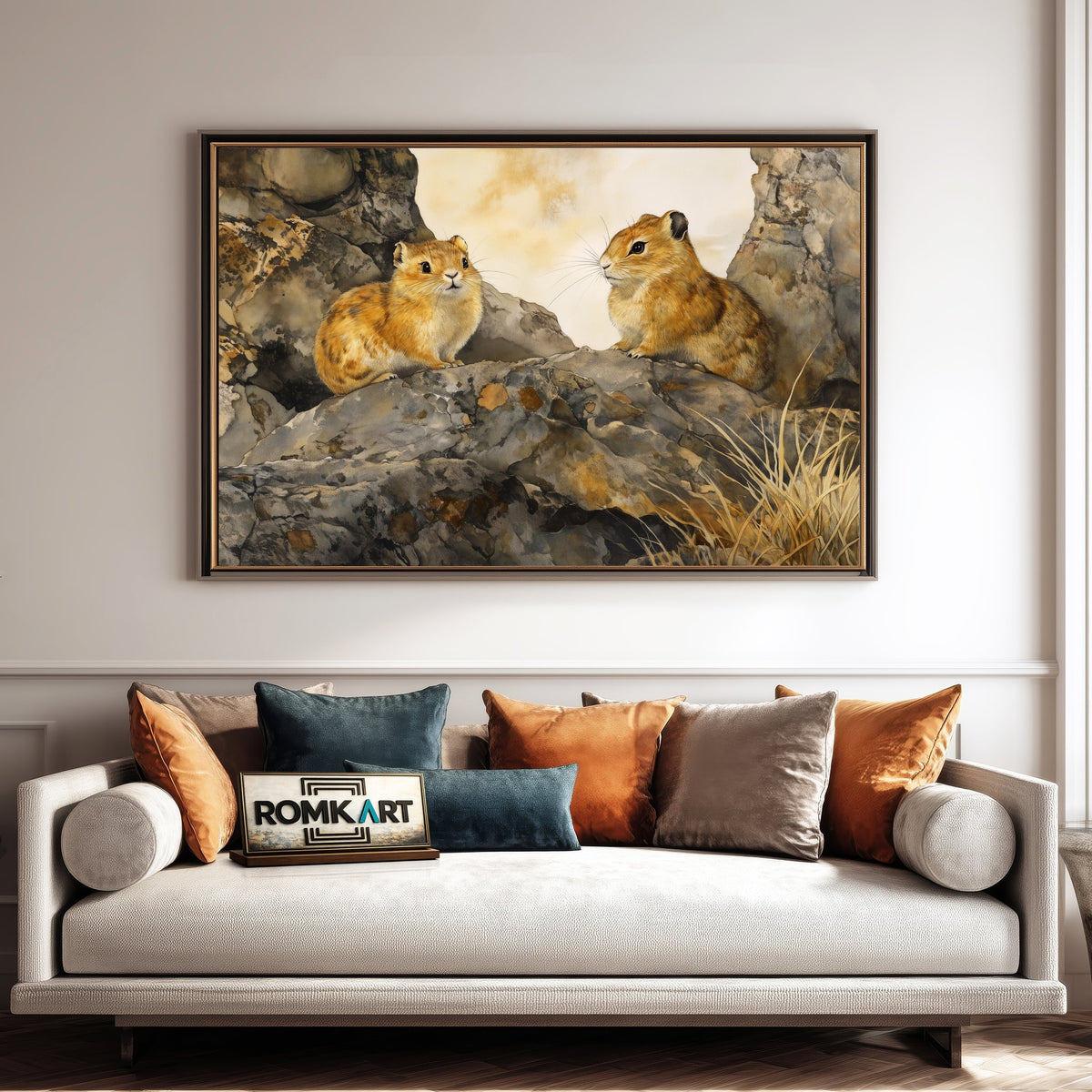 Pikas on Mountain Rocks Landscape Oil Painting - image 4