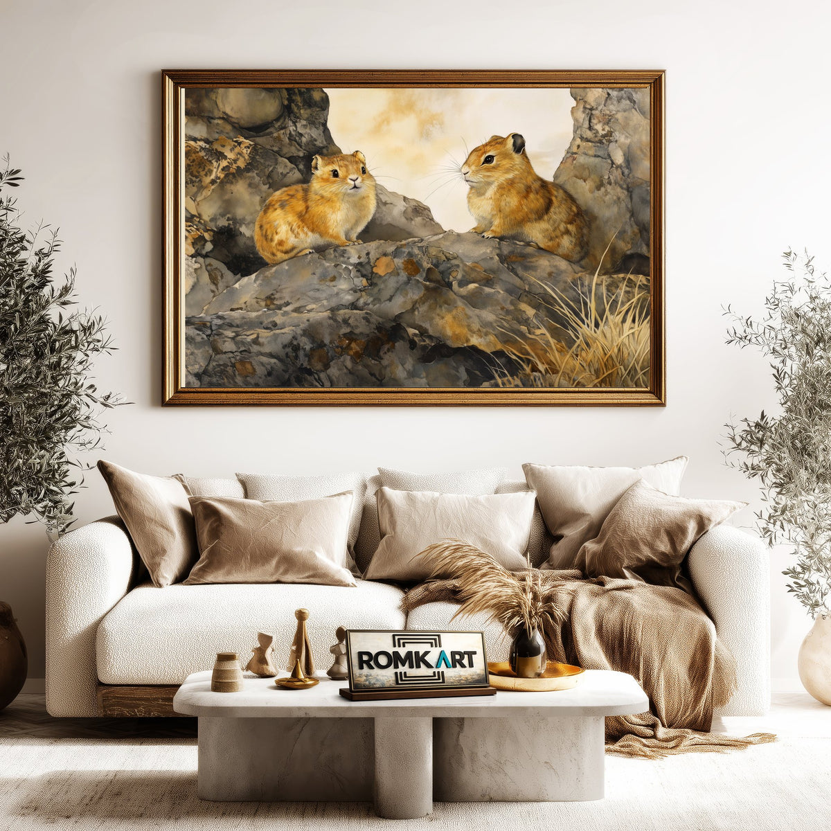 Pikas on Mountain Rocks Landscape Oil Painting - image 5