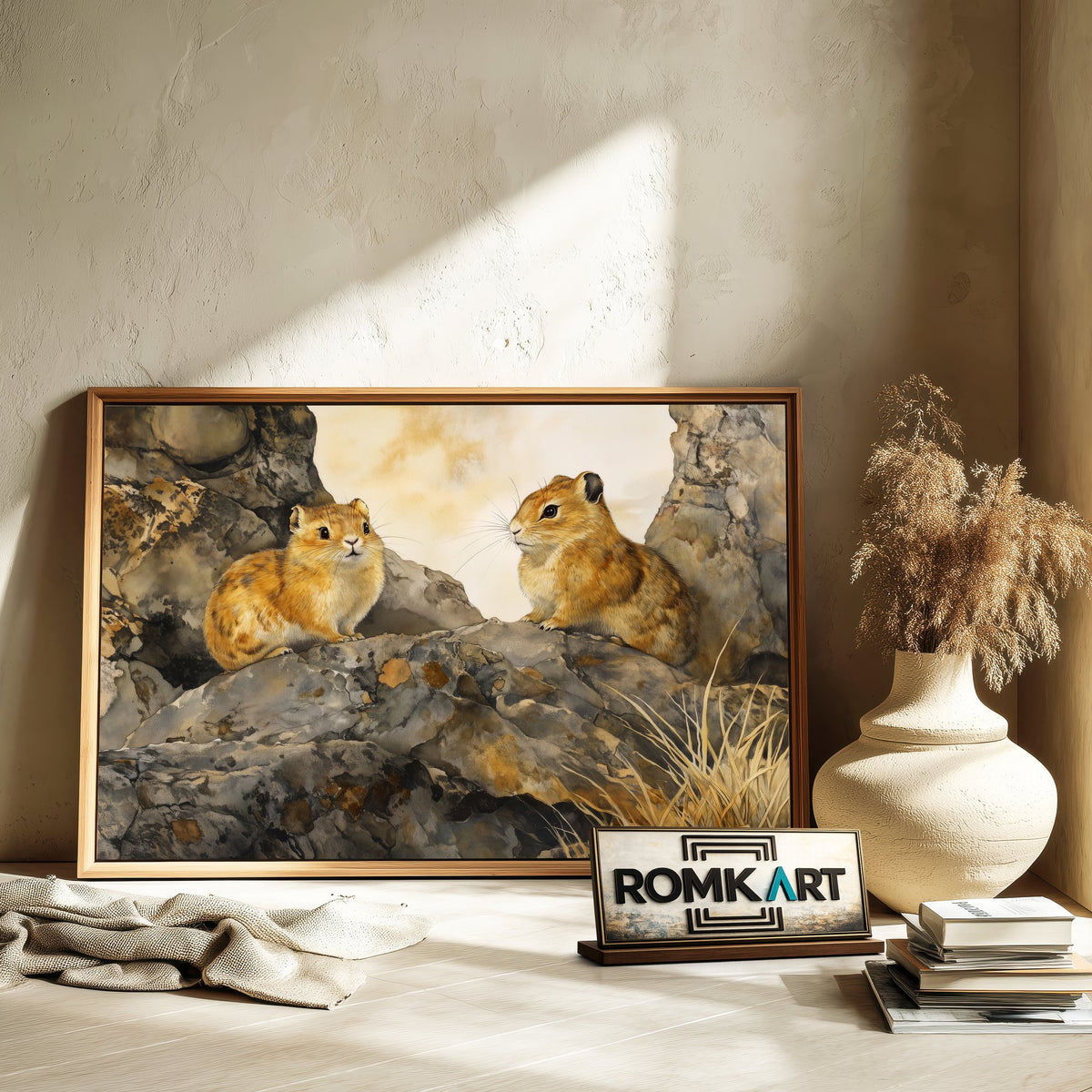 Pikas on Mountain Rocks Landscape Oil Painting - image 6