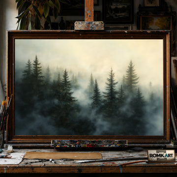 Pine Forest Mist hand-painted oil painting on canvas