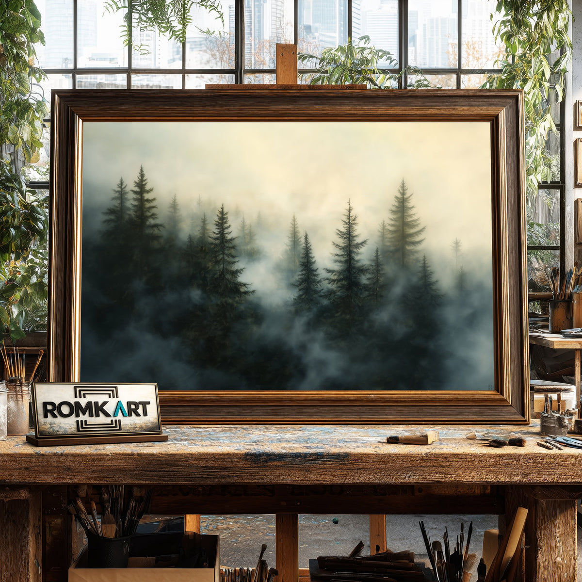 Pine Forest Mist Forest Landscape Oil Painting - image 2