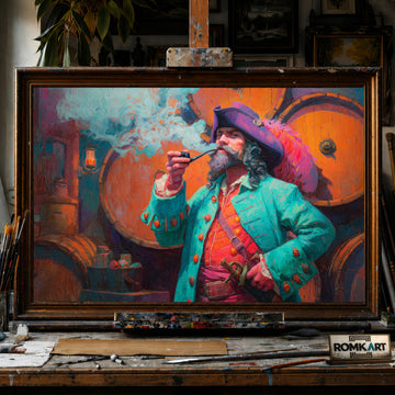 Pirate Captain and Smoke-topaz-upscale-2x hand-painted oil painting on canvas