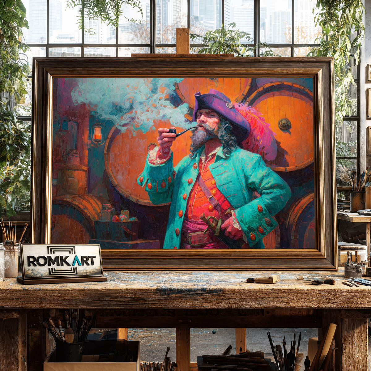 Pirate Captain and Smoke-topaz-upscale-2x Oil Painting - image 2