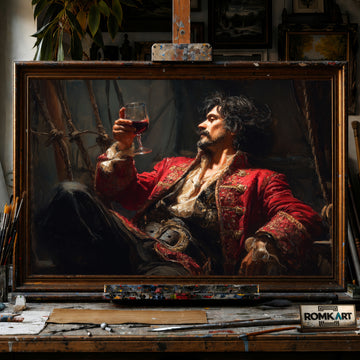 Pirate Captain Drink Wine hand-painted oil painting on canvas