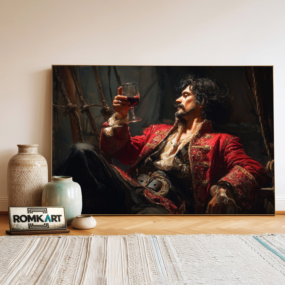 Pirate Captain Drink Wine Oil Painting - image 3