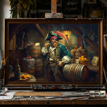 Pirate Captain in Rum Storage hand-painted oil painting on canvas