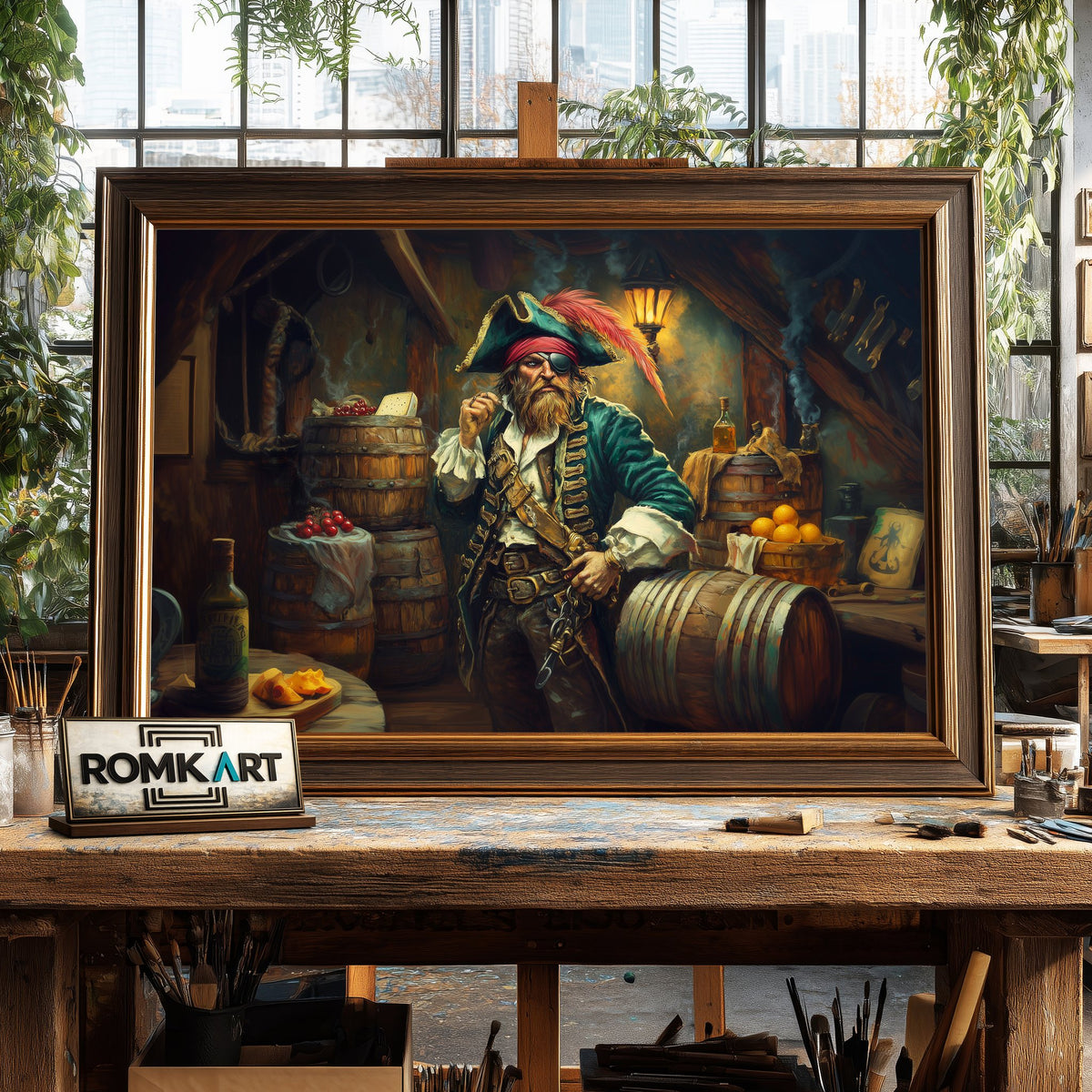 Pirate Captain in Rum Storage Oil Painting - image 2