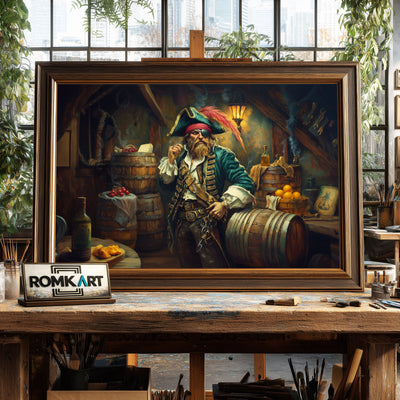 Pirate Captain in Rum Storage Oil Painting - image 2