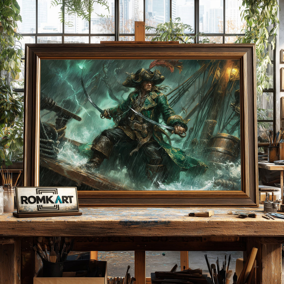 Pirate Captain in Stormy Sea Oil Painting - image 2