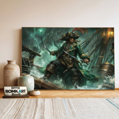 Pirate Captain in Stormy Sea Oil Painting - image 3