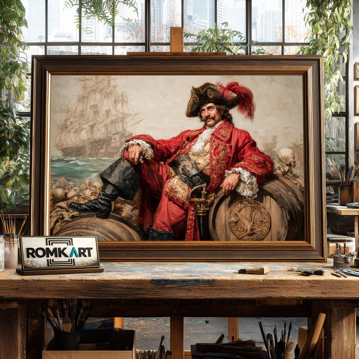 Pirate Captain on Barrel of Rum Oil Painting - image 2