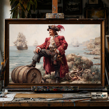 Pirate Captain on Coastal Shoreline hand-painted oil painting on canvas