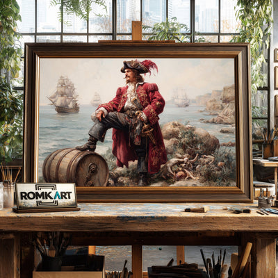 Pirate Captain on Coastal Shoreline Oil Painting - image 2