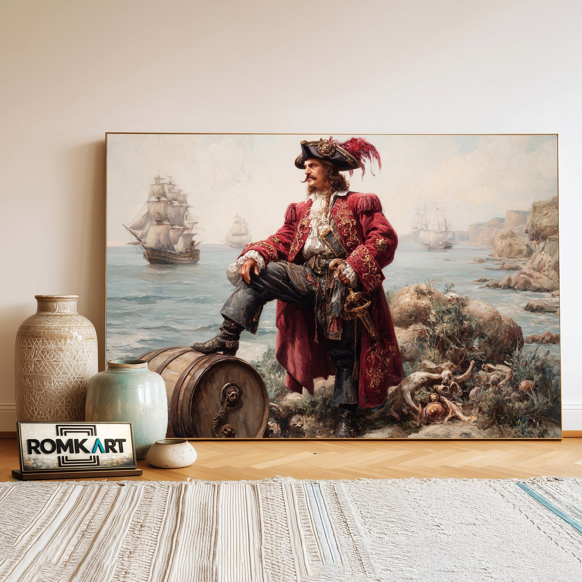 Pirate Captain on Coastal Shoreline Oil Painting - image 3