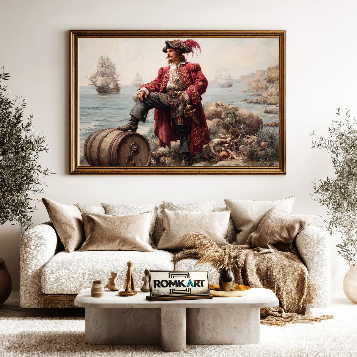 Pirate Captain on Coastal Shoreline Oil Painting - image 5