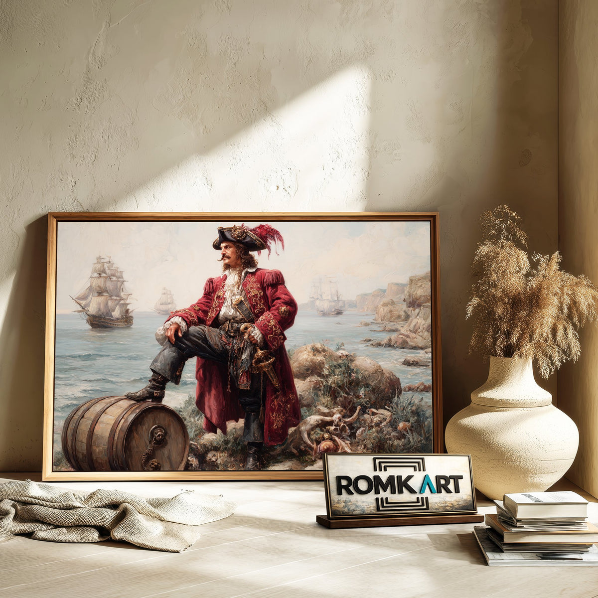 Pirate Captain on Coastal Shoreline Oil Painting - image 6
