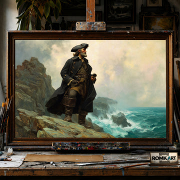 Pirate Captain on Windswept Cliff hand-painted oil painting on canvas