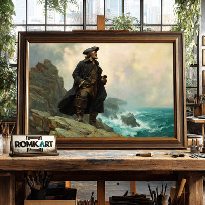 Pirate Captain on Windswept Cliff Oil Painting - image 2
