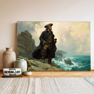 Pirate Captain on Windswept Cliff Oil Painting - image 3