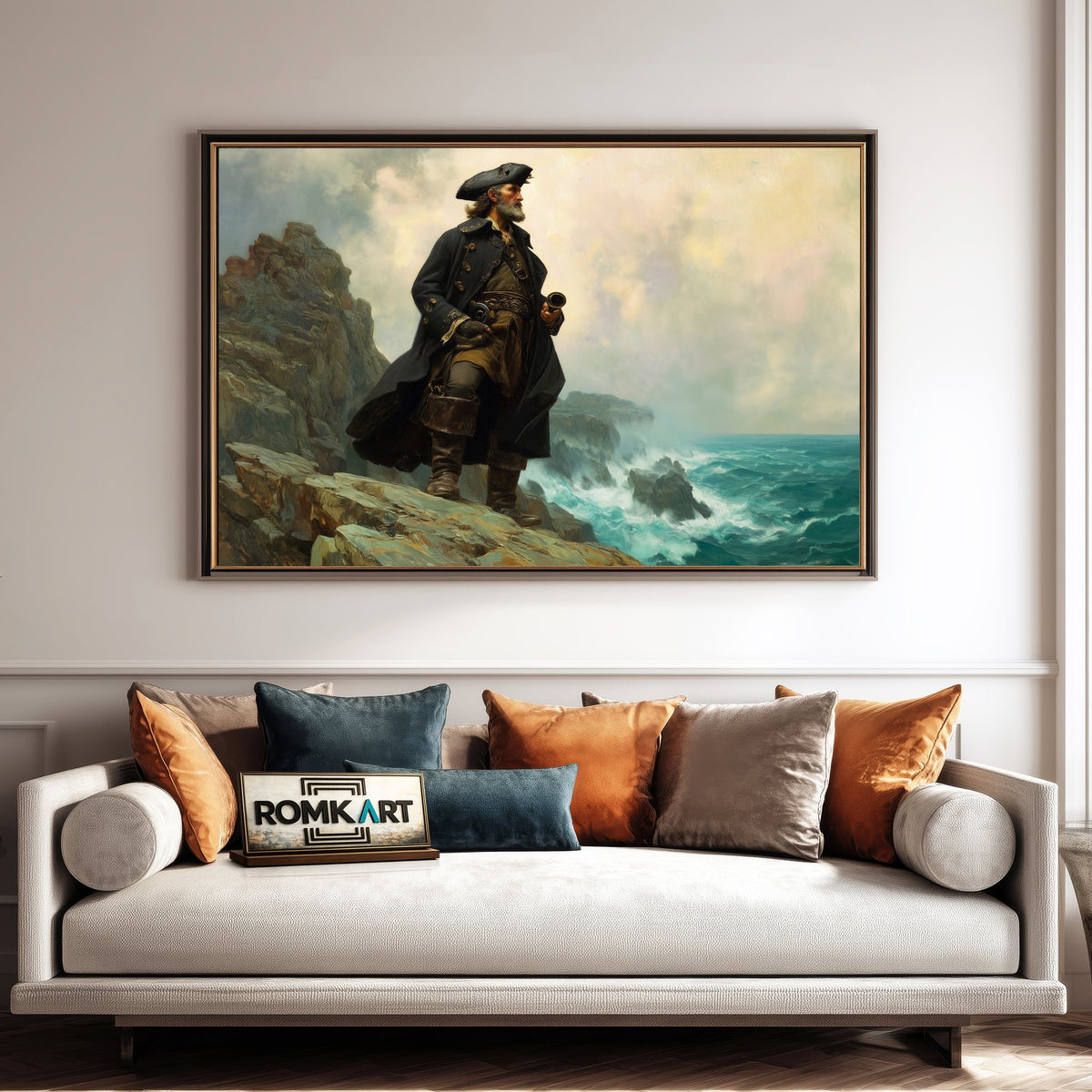 Pirate Captain on Windswept Cliff Oil Painting - image 4