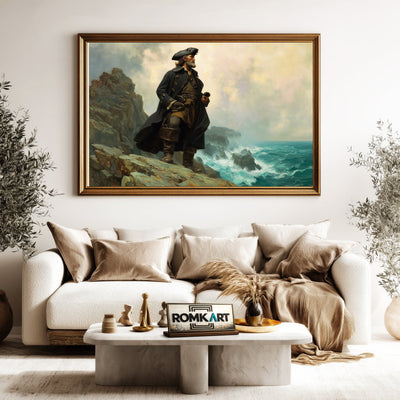 Pirate Captain on Windswept Cliff Oil Painting - image 5