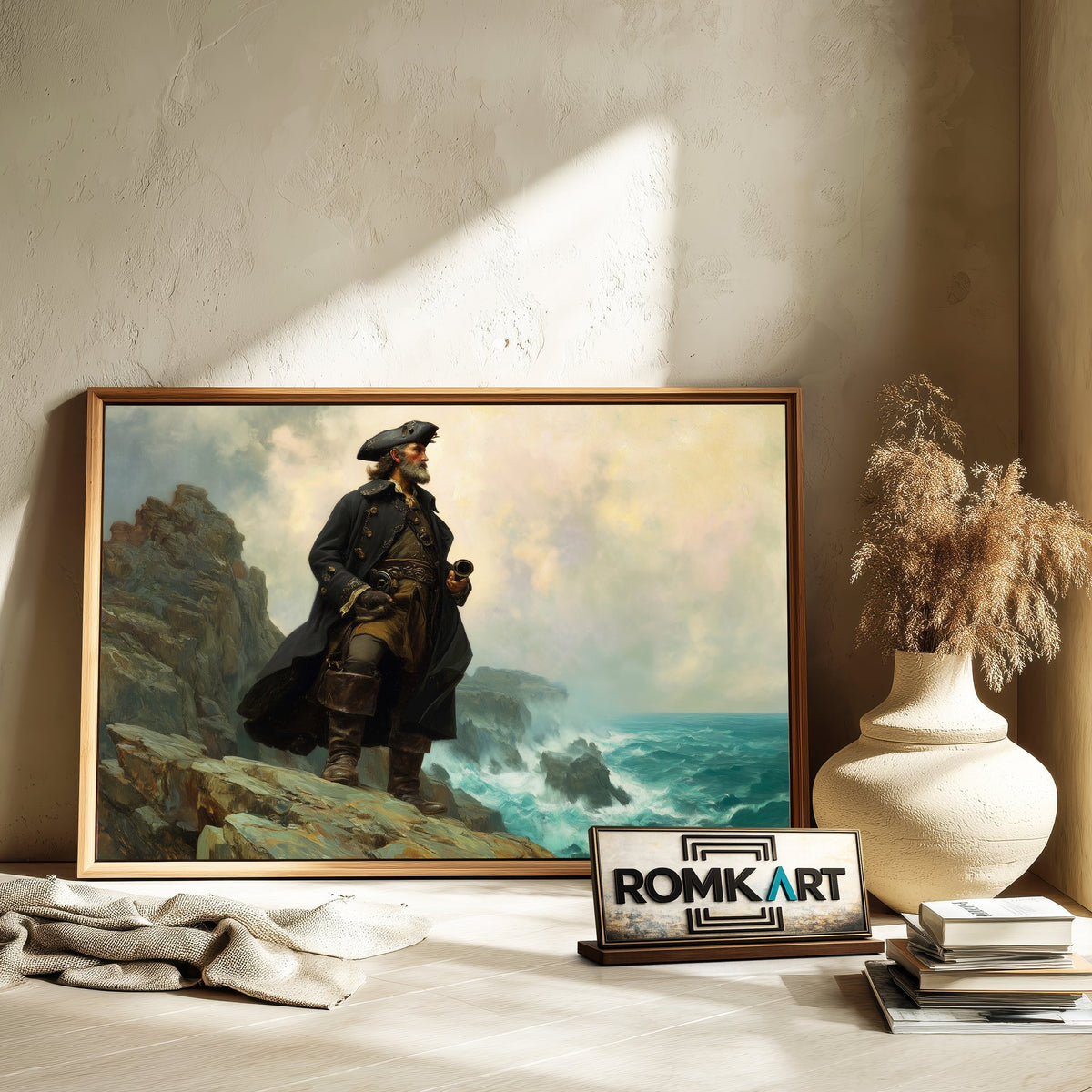 Pirate Captain on Windswept Cliff Oil Painting - image 6