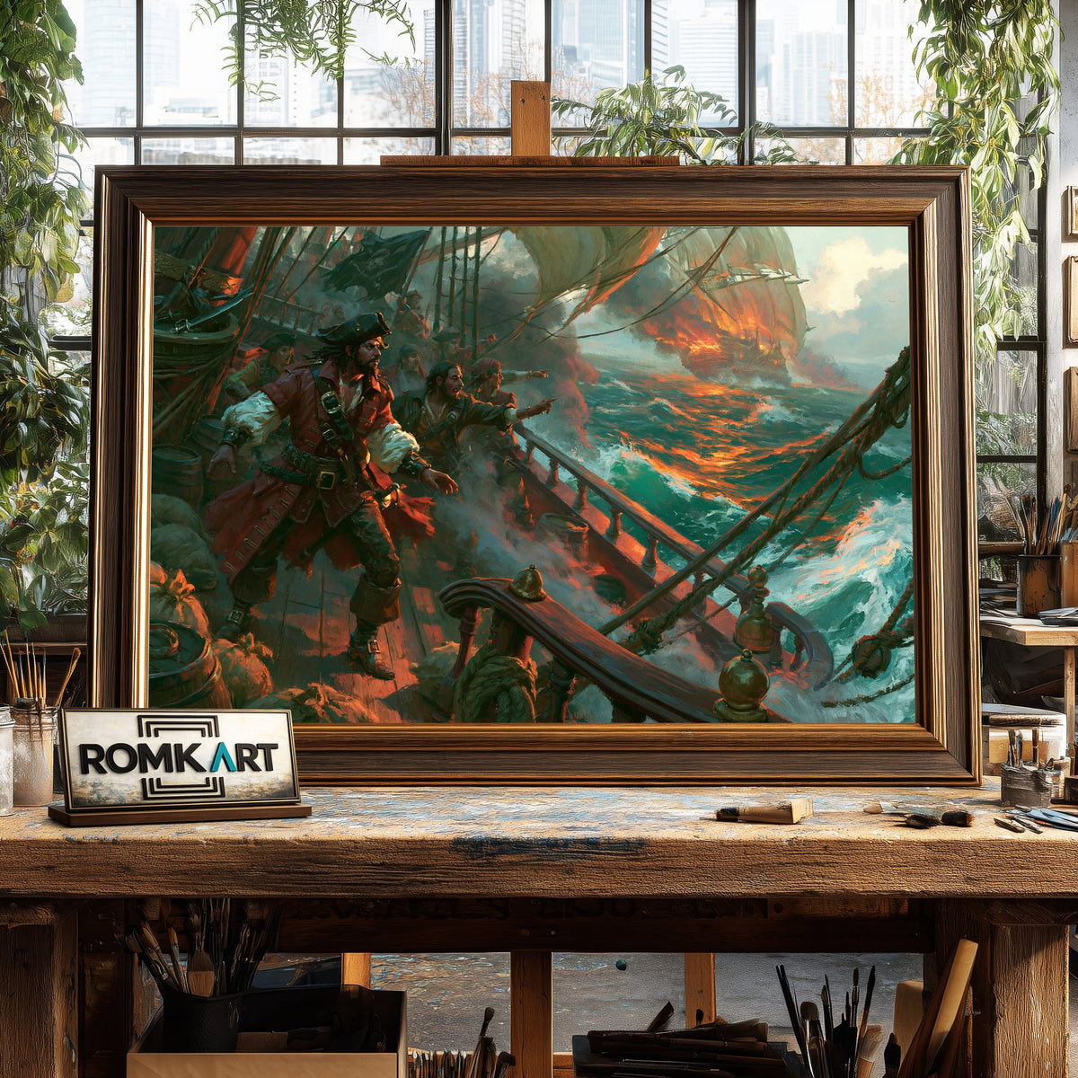 Pirate Ship Battle Oil Painting - image 2